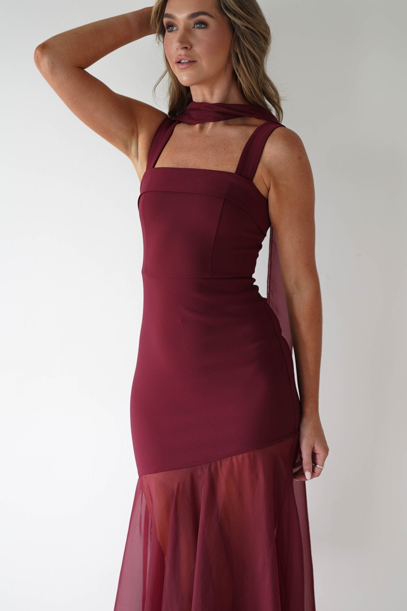 Harmony Square Neck Bodycon Maxi Dress | Wine | Oh Hello Clothing | XS (6)
