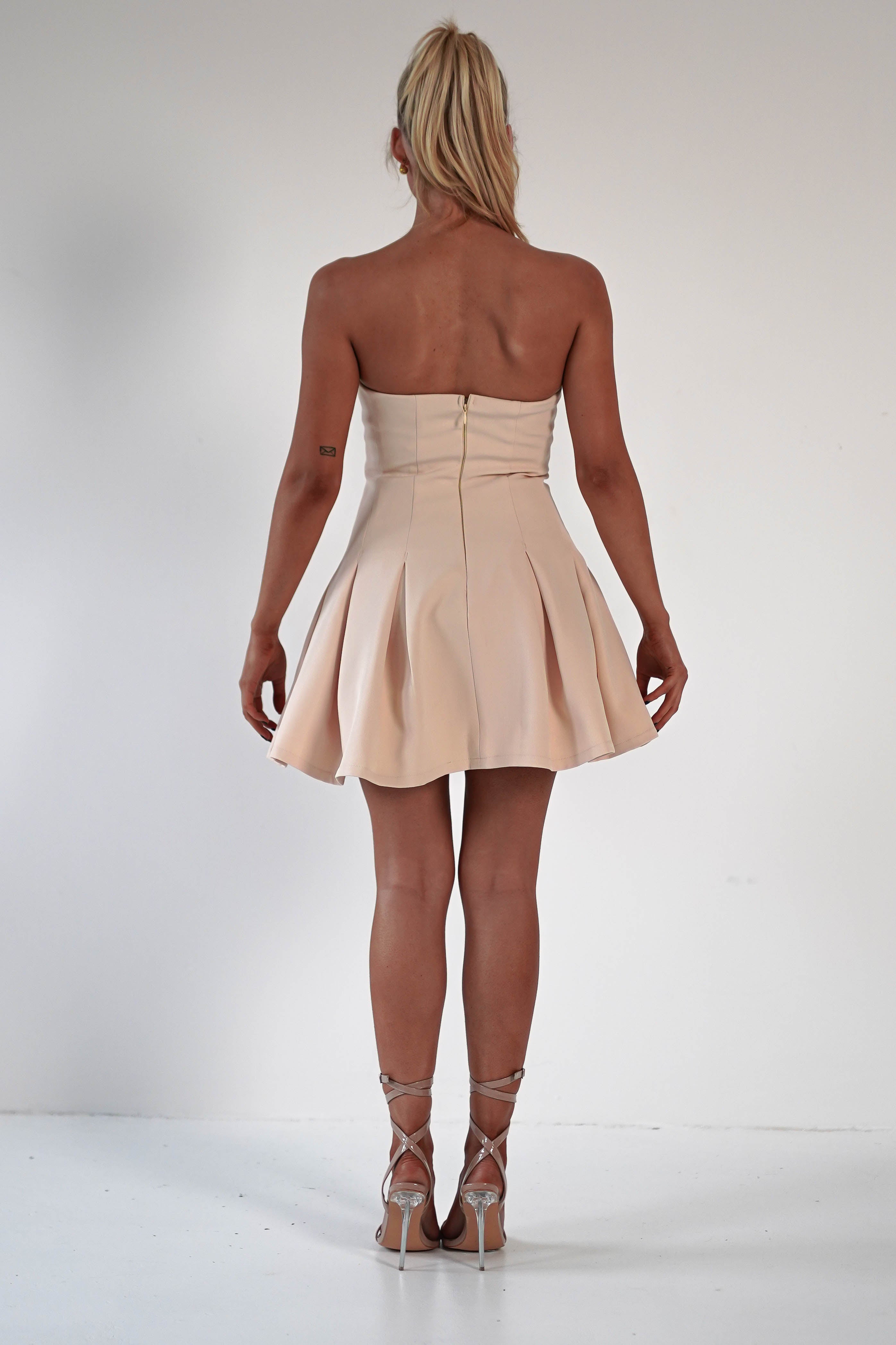 Harper Pleated Mini Dress | Apricot Cream