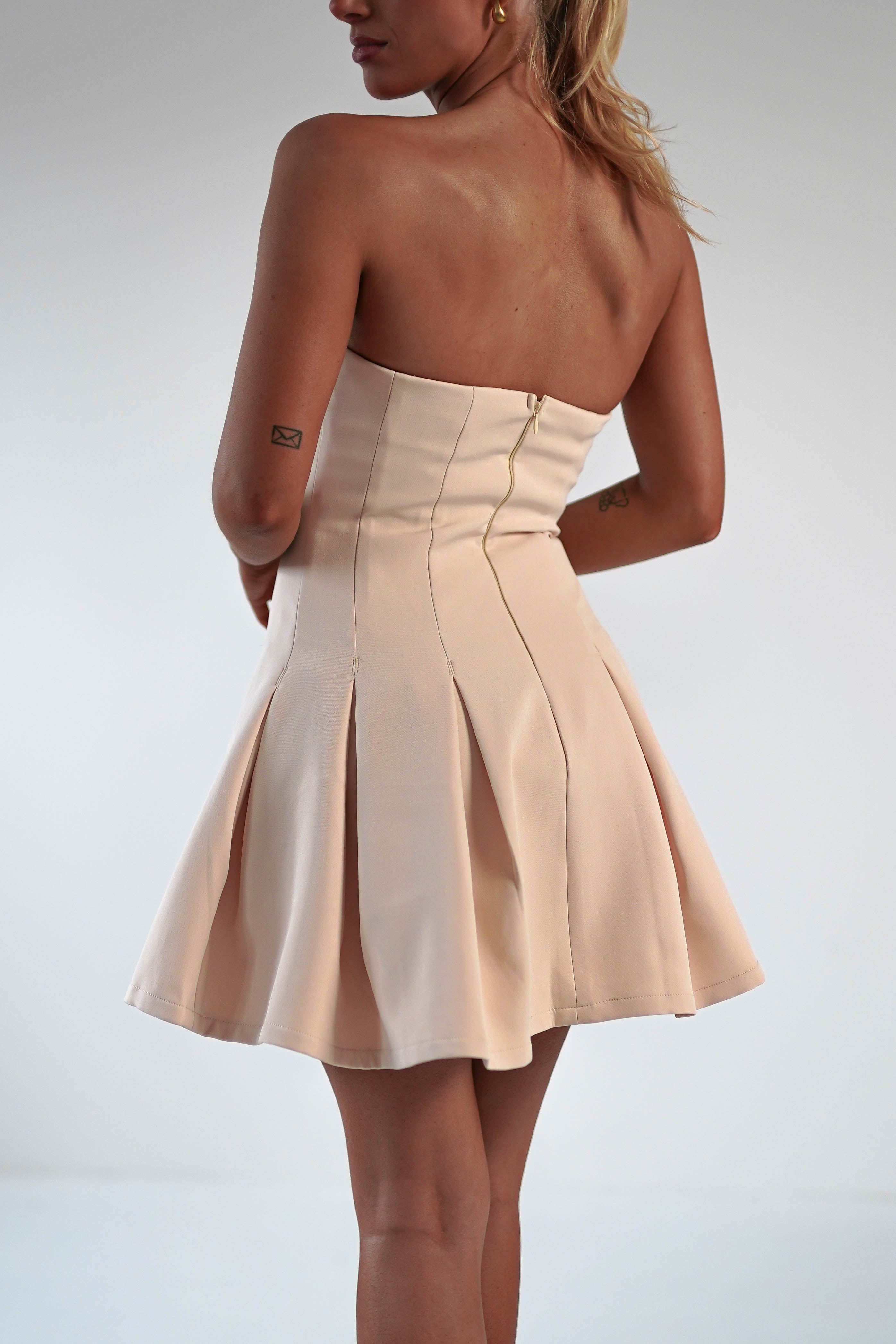 Harper Pleated Mini Dress | Apricot Cream