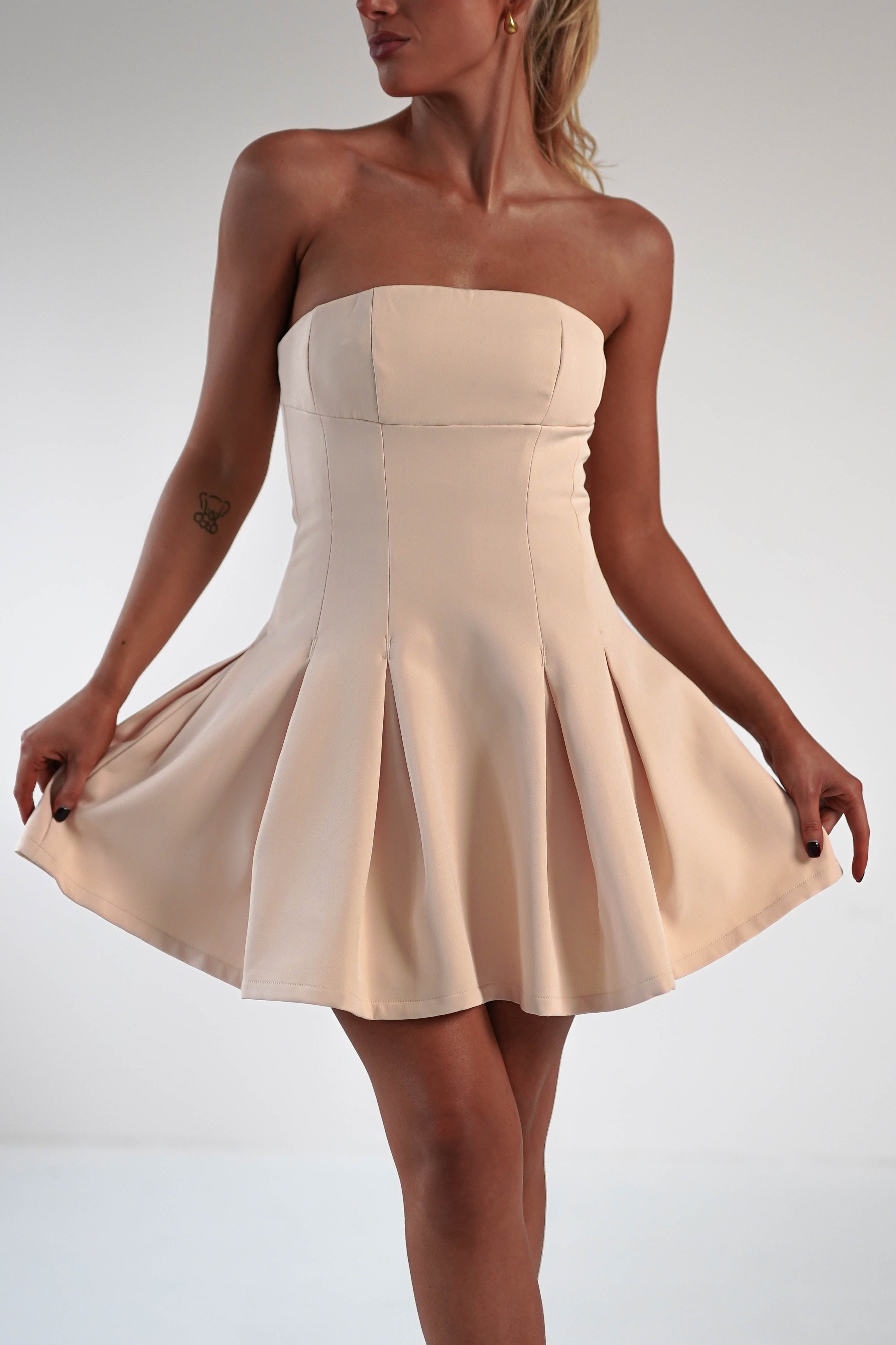 Harper Pleated Mini Dress | Apricot Cream