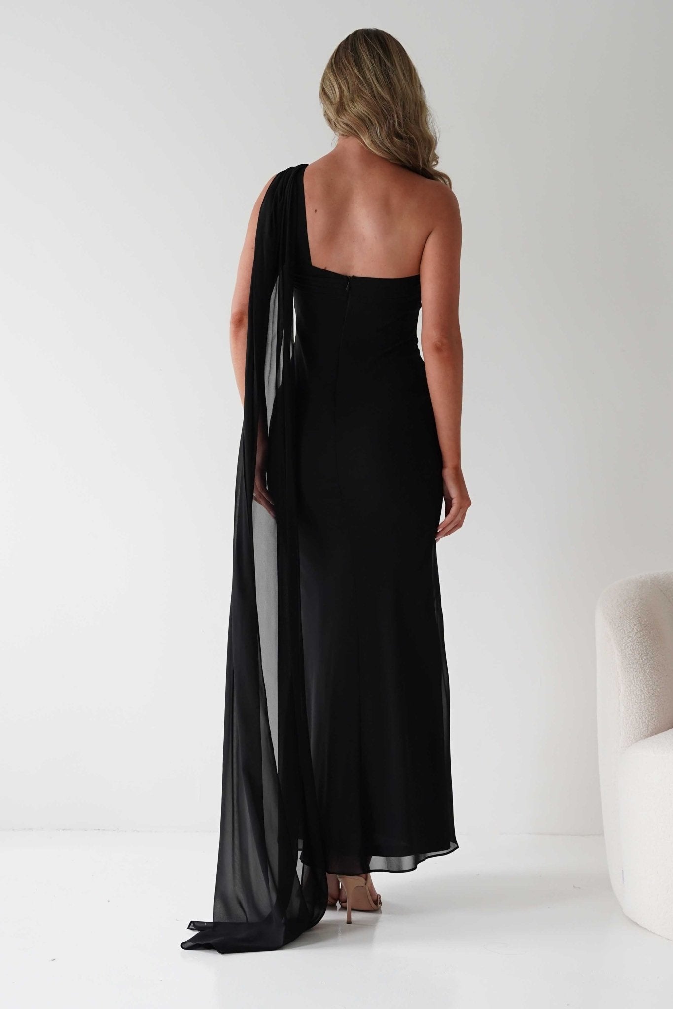 Hathaway Chiffon Drape Maxi Dress | Black | Oh Hello Clothing | S (8)
