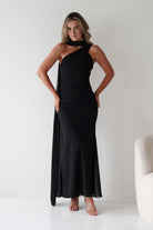 Hathaway Chiffon Drape Maxi Dress Black | Wedding Guest Dress | Maxi | Chiffon | Oh Hello Clothing