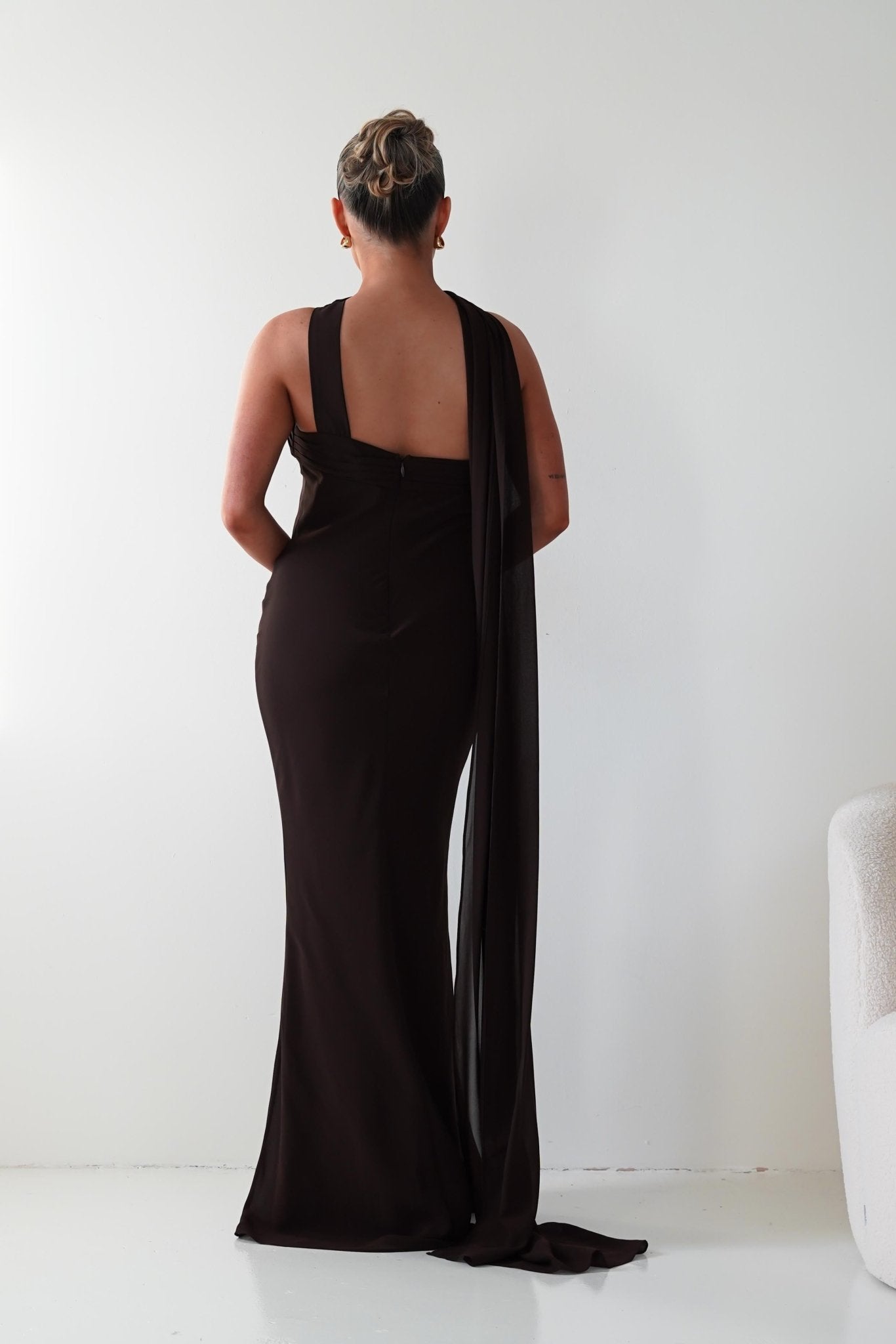 Oh Hello Clothing Dresses 1*DONE- NEW COLOUR- Hathaway Chiffon Drape Maxi Dress brown