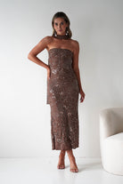 Oh Hello Clothing Dresses 1*DONE -FACTORY-OH25020TSQ- STRAPLESS BEADED DRESS WITH SCARF