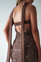 Oh Hello Clothing Dresses 1*DONE -FACTORY-OH25020TSQ- STRAPLESS BEADED DRESS WITH SCARF