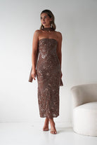 Oh Hello Clothing Dresses 1*DONE -FACTORY-OH25020TSQ- STRAPLESS BEADED DRESS WITH SCARF