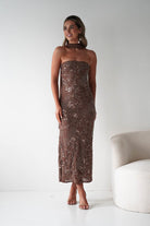 Oh Hello Clothing Dresses 1*DONE -FACTORY-OH25020TSQ- STRAPLESS BEADED DRESS WITH SCARF
