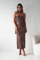 Oh Hello Clothing Dresses 1*DONE -FACTORY-OH25020TSQ- STRAPLESS BEADED DRESS WITH SCARF
