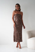 Oh Hello Clothing Dresses 1*DONE -FACTORY-OH25020TSQ- STRAPLESS BEADED DRESS WITH SCARF