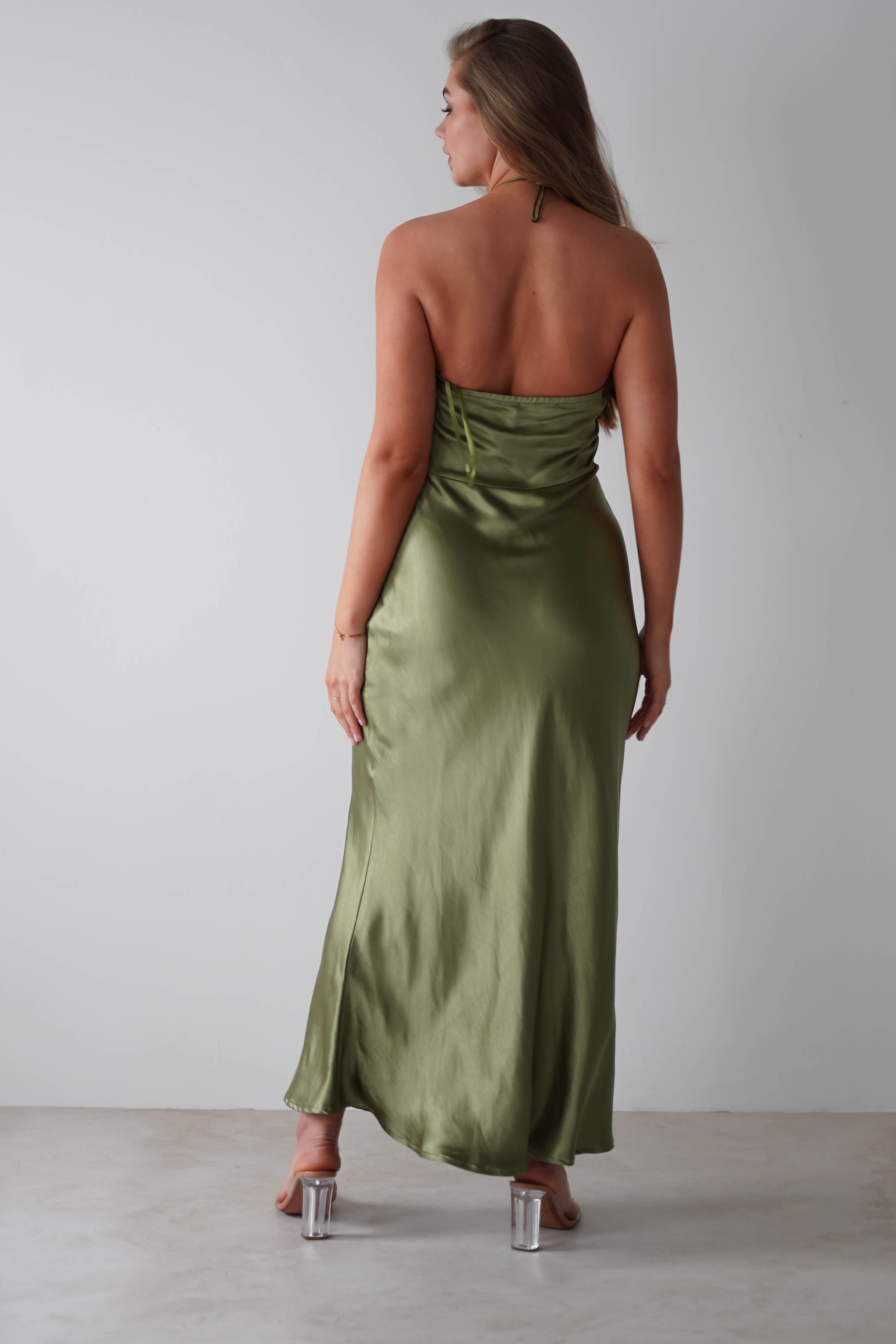 Heather Soft Satin Maxi Dress | Olive