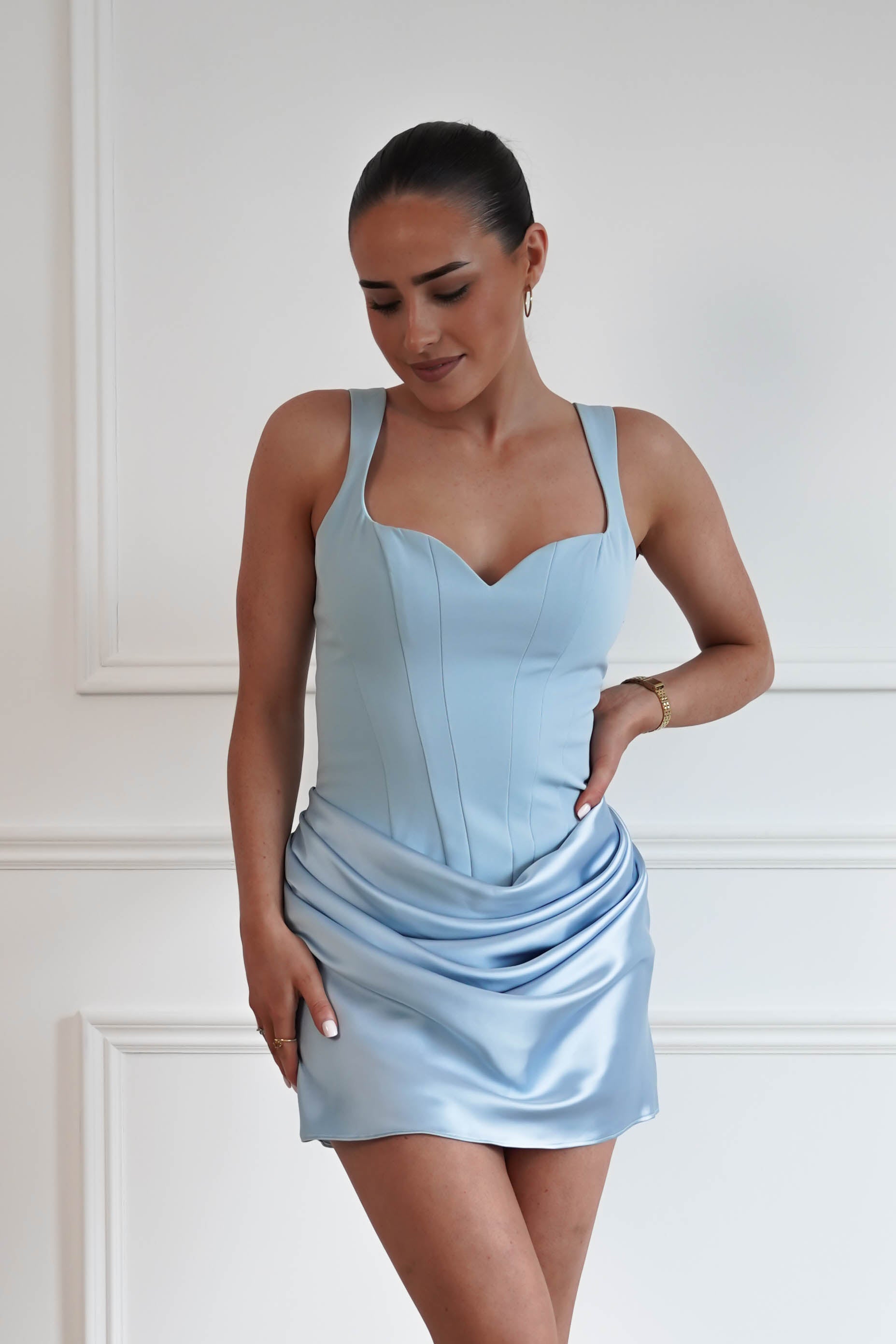 Oh Hello Clothing Women > Clothing > Dresses Helia Corset Satin Mini Dress | Blue