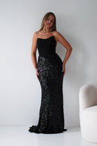 Oh Hello Clothing Women > Clothing > Dresses Henrietta Strapless Corset Sequin Gown | Black
