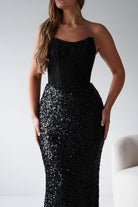 Oh Hello Clothing Women > Clothing > Dresses Henrietta Strapless Corset Sequin Gown | Black