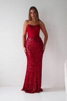 Oh Hello Clothing Women > Clothing > Dresses Henrietta Strapless Corset Sequin Gown | Red