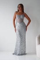 Oh Hello Clothing Women > Clothing > Dresses Henrietta Strapless Corset Sequin Gown | Silver