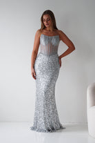 Oh Hello Clothing Women > Clothing > Dresses Henrietta Strapless Corset Sequin Gown | Silver