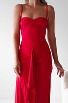Hera Bodycon Ruffle Maxi Gown Dress | Red | Debs & Prom | Formal Gown | Oh Hello Clothing