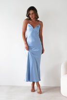 Hermie Silky Satin Maxi Dress Blue | Wedding Guest Dress | Maxi | Satin | Oh Hello Clothing