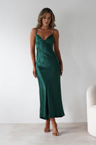 Hermie Silky Satin Maxi Dress Forest Green | Wedding Guest Dress | Maxi | Satin | Oh Hello Clothing