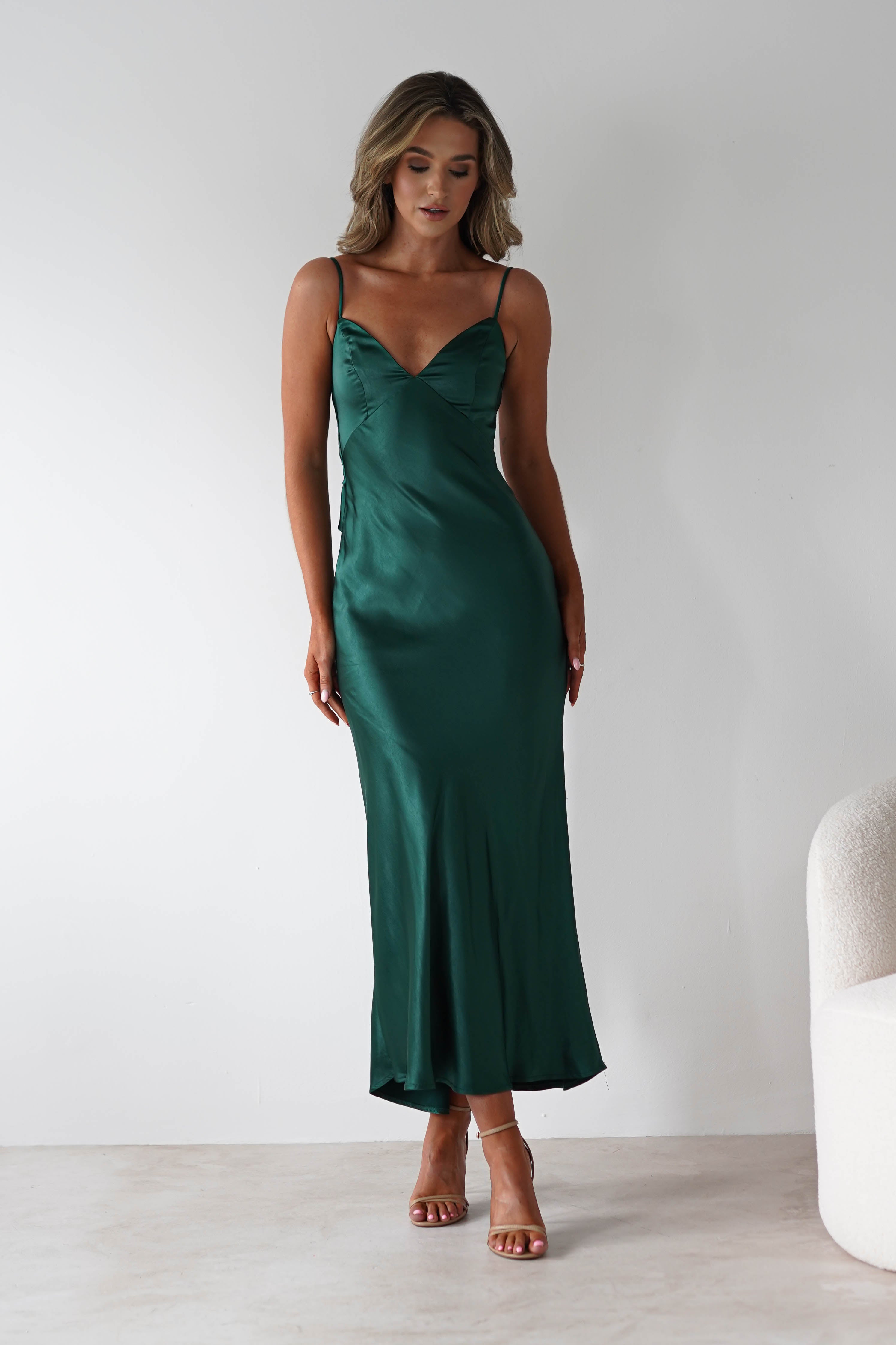 Hermie Silky Satin Maxi Dress | Forest Green | Oh Hello Clothing | XS (6)