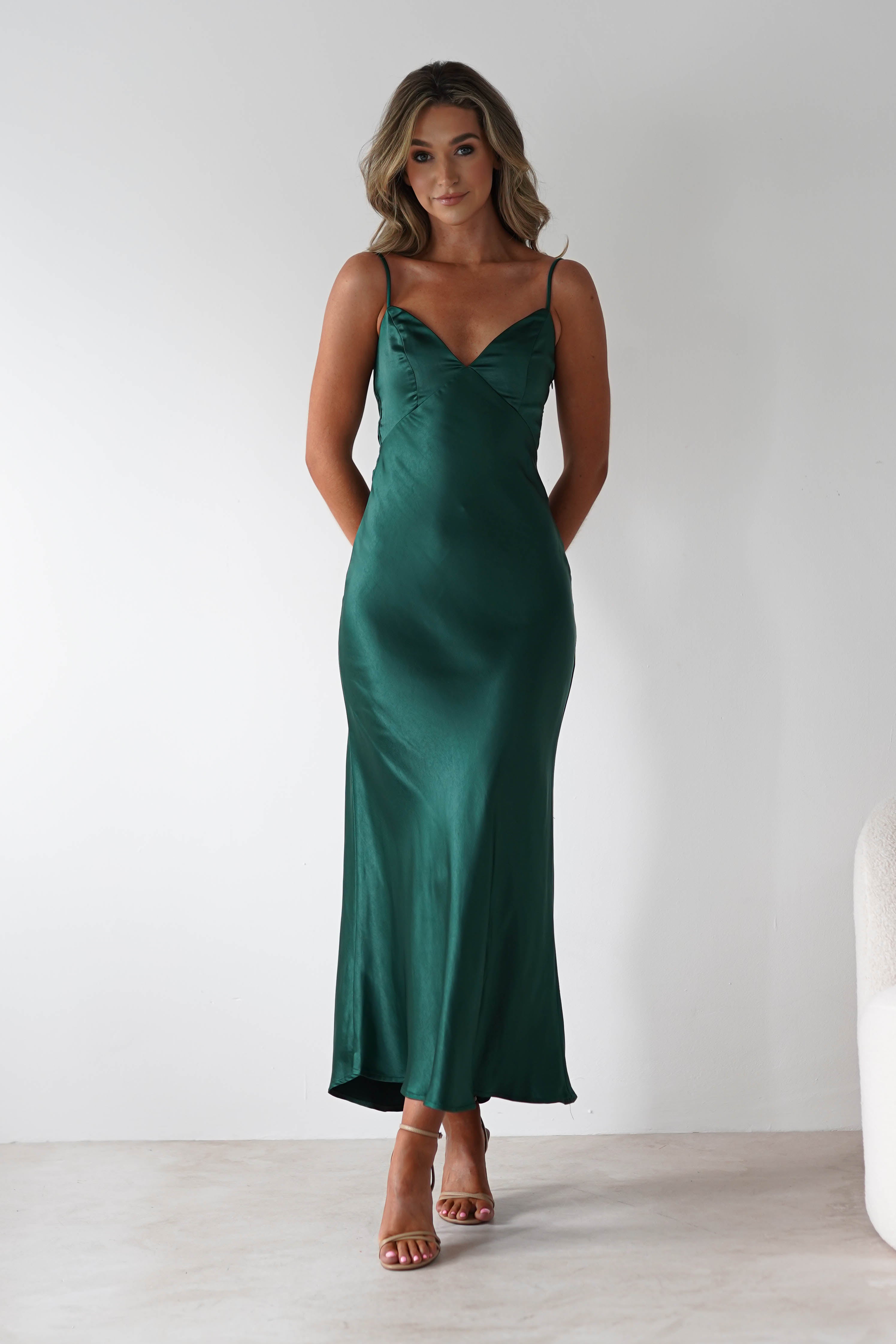 Hermie Silky Satin Maxi Dress | Forest Green | Oh Hello Clothing | XS (6)