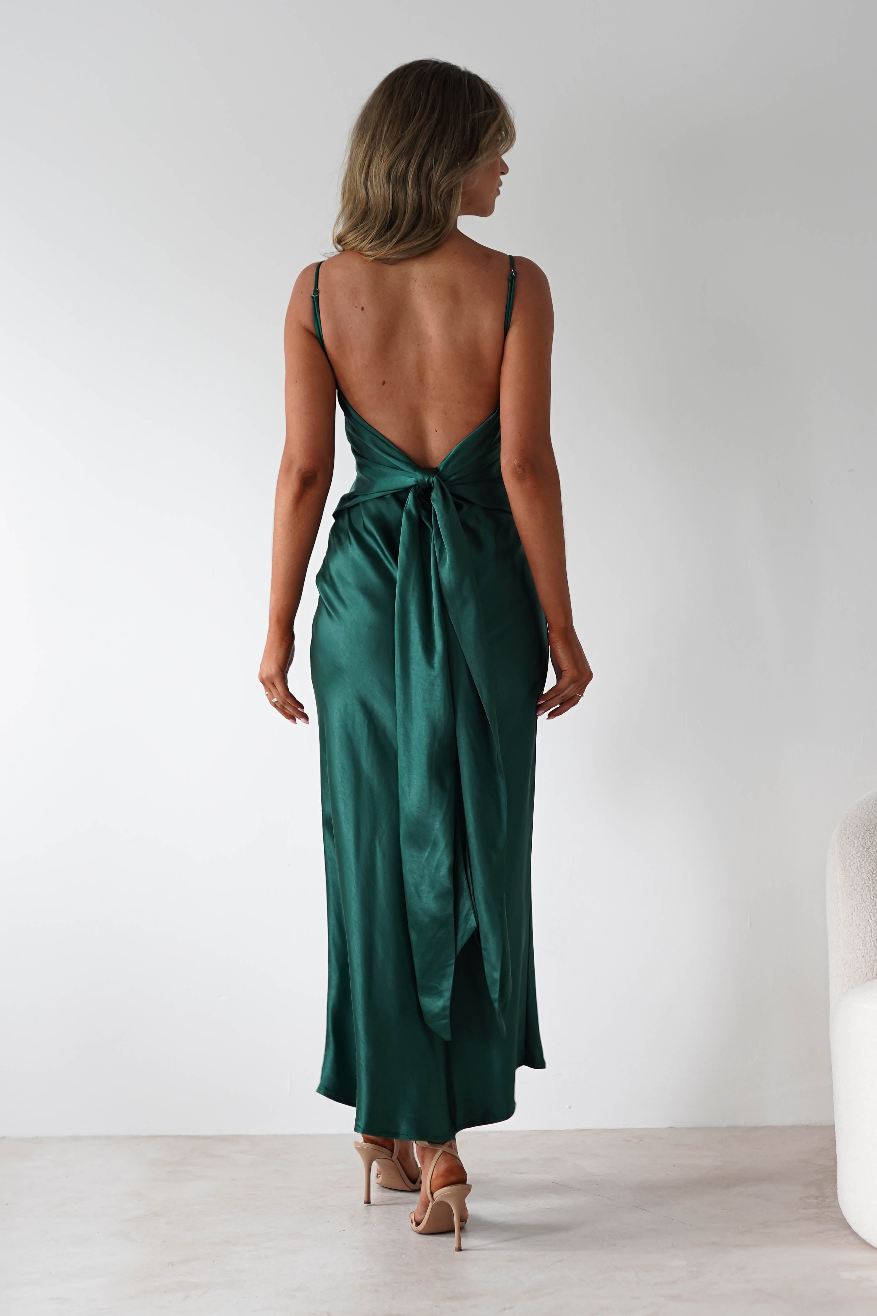 Hermie Silky Satin Maxi Dress | Forest Green | Oh Hello Clothing | XS (6)