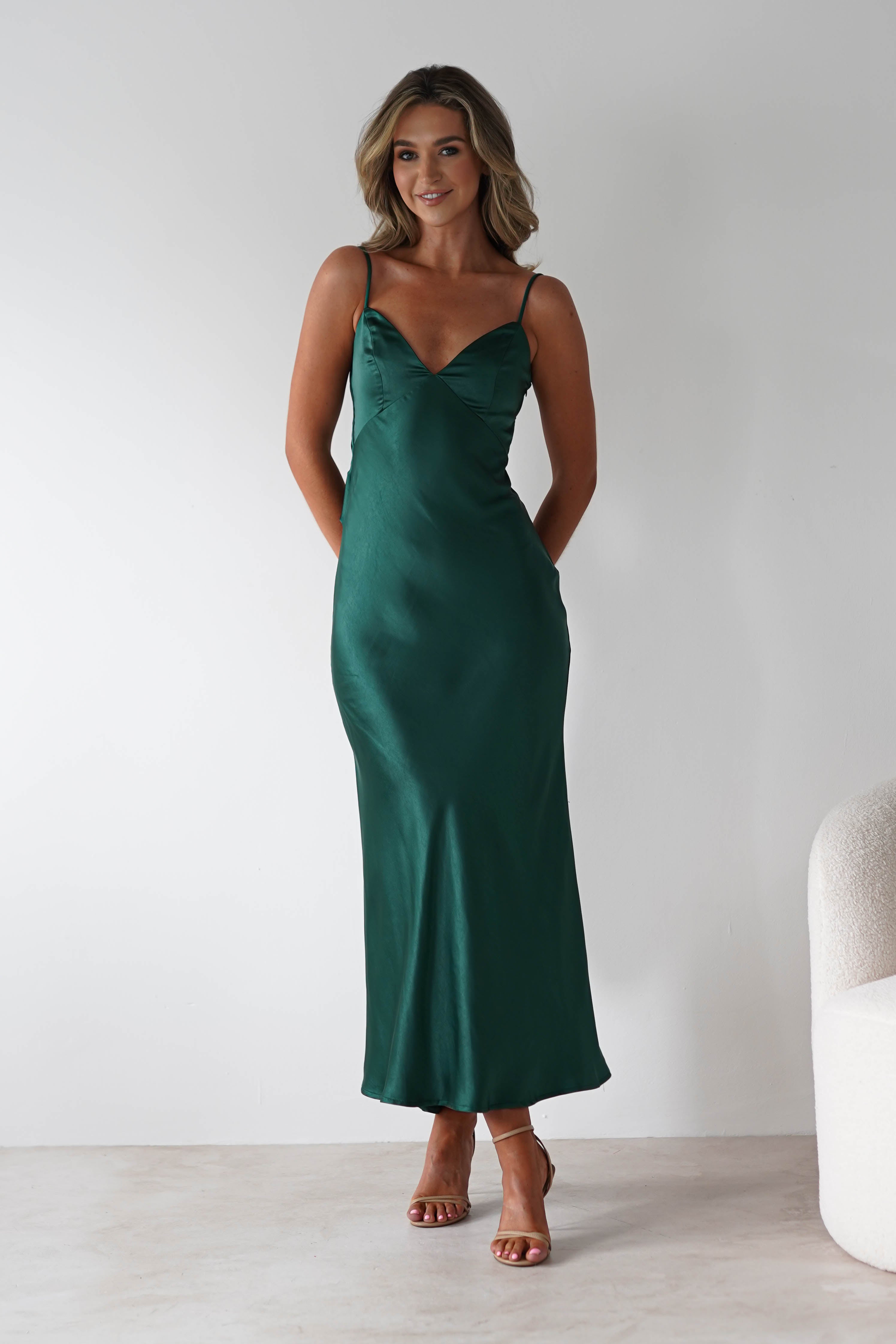 Hermie Silky Satin Maxi Dress | Forest Green | Oh Hello Clothing | XS (6)