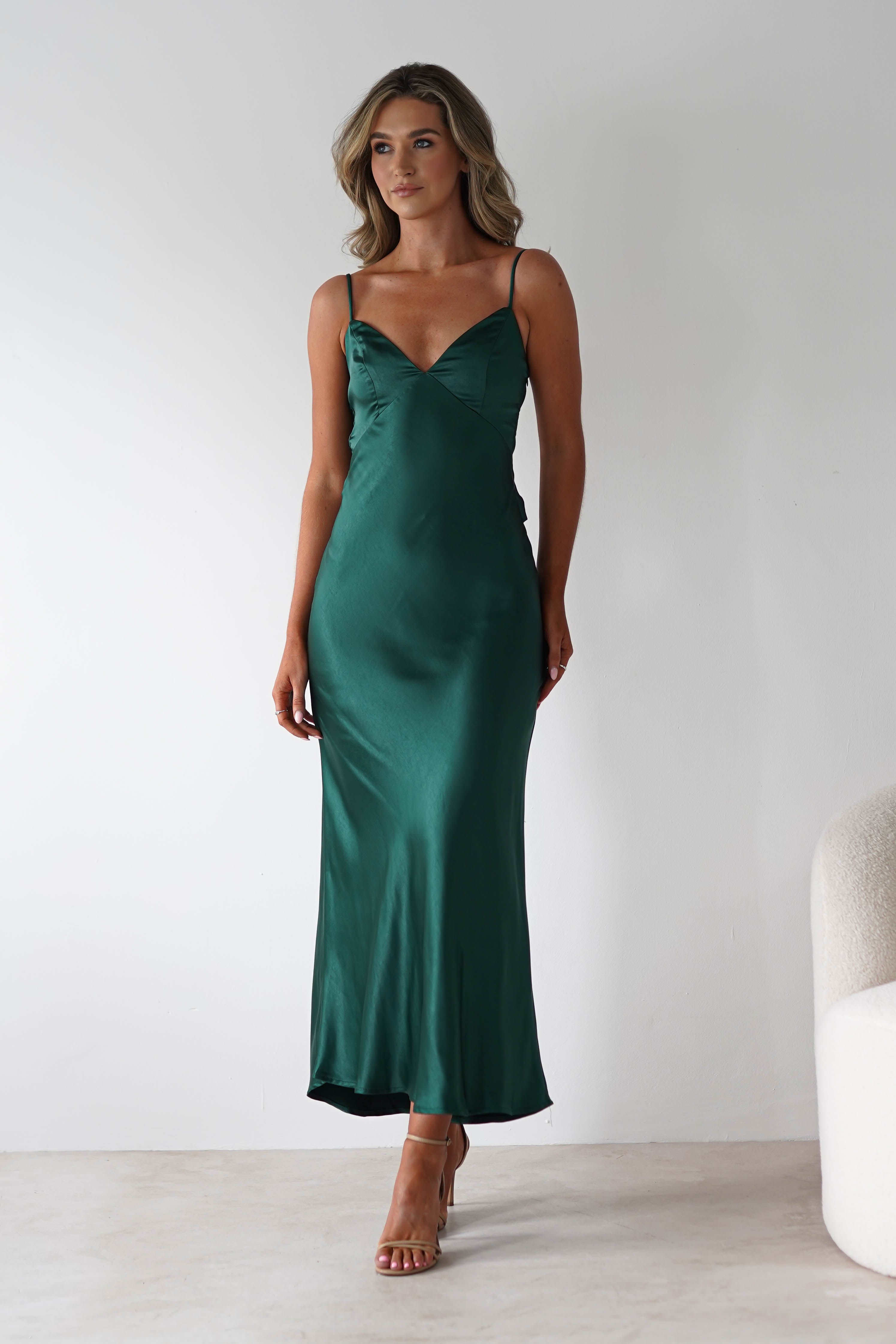 Hermie Silky Satin Maxi Dress | Forest Green | Oh Hello Clothing | XS (6)