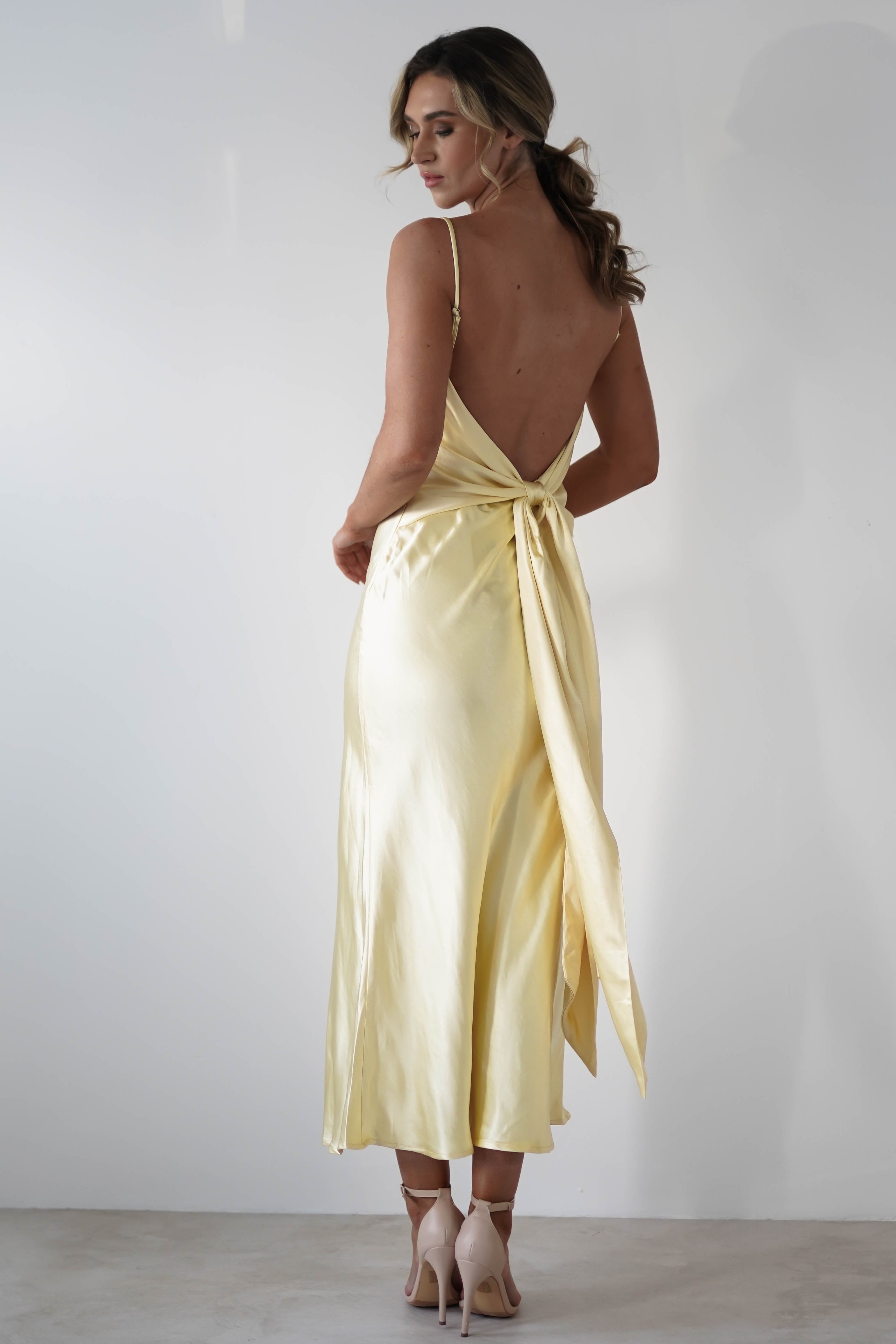 Hermie Silky Satin Maxi Dress | Lemon