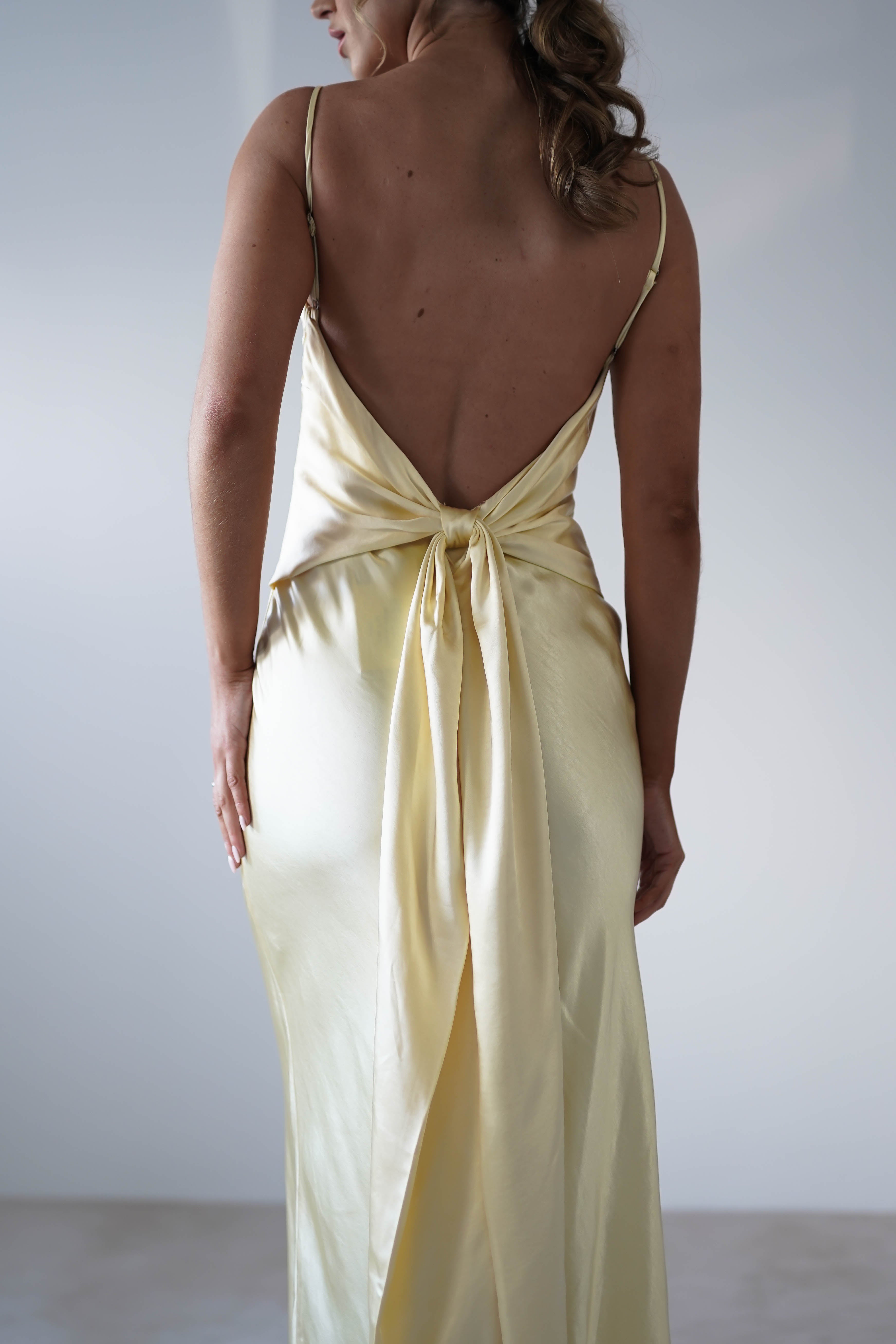 Hermie Silky Satin Maxi Dress | Lemon