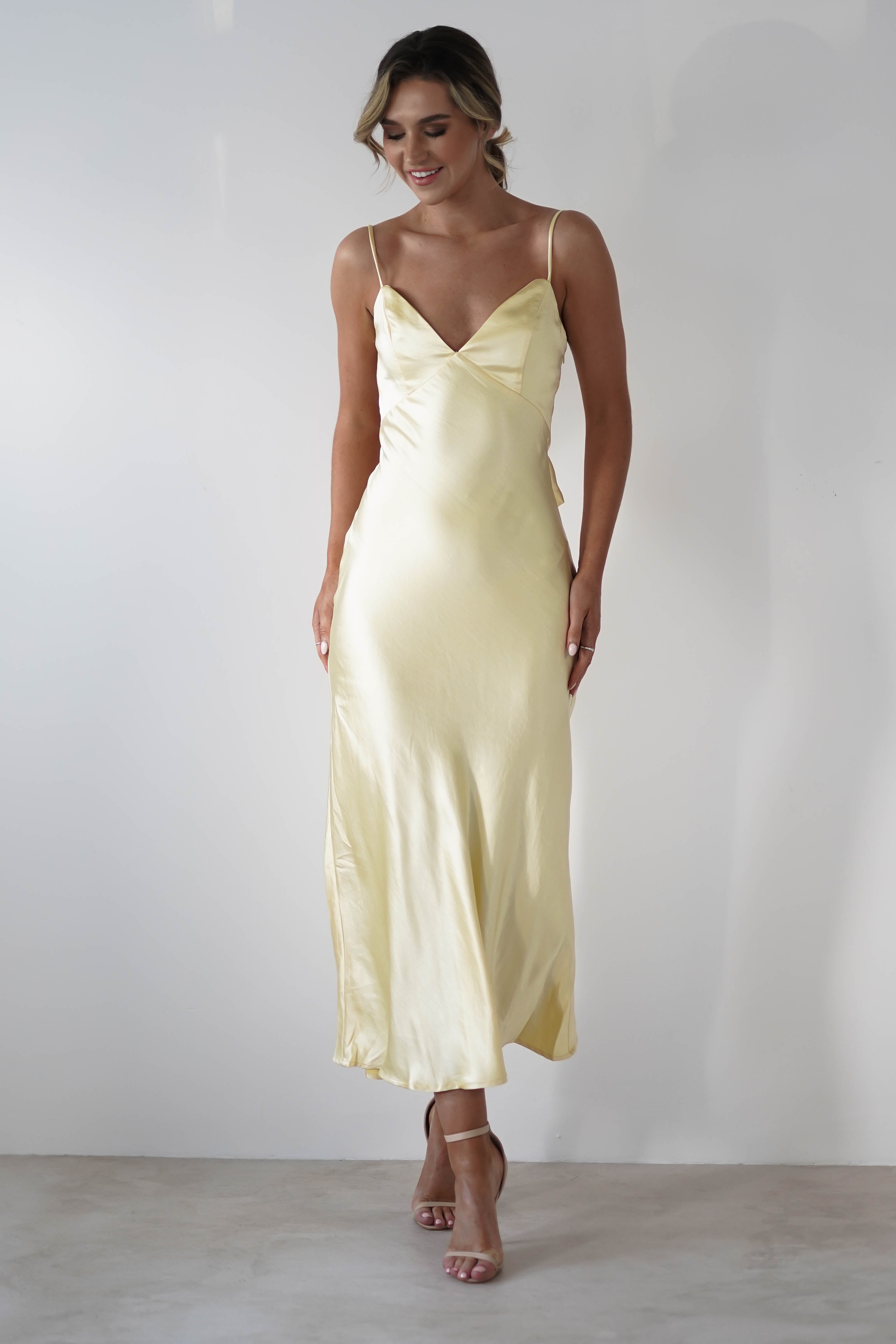 Hermie Silky Satin Maxi Dress | Lemon