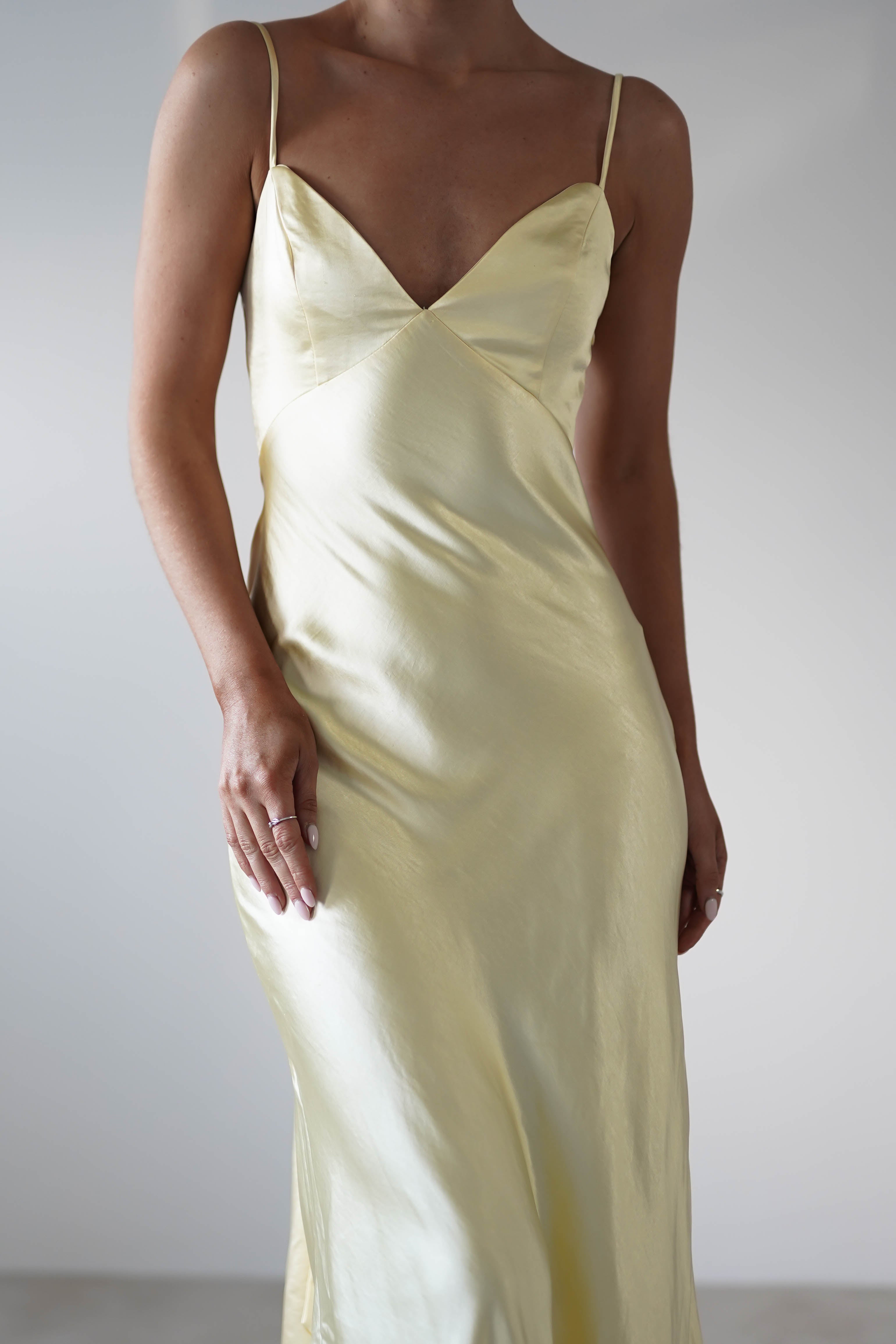 Hermie Silky Satin Maxi Dress | Lemon