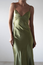 Hermie Silky Satin Maxi Dress Olive | Wedding Guest Dress | Maxi | Satin | Oh Hello Clothing