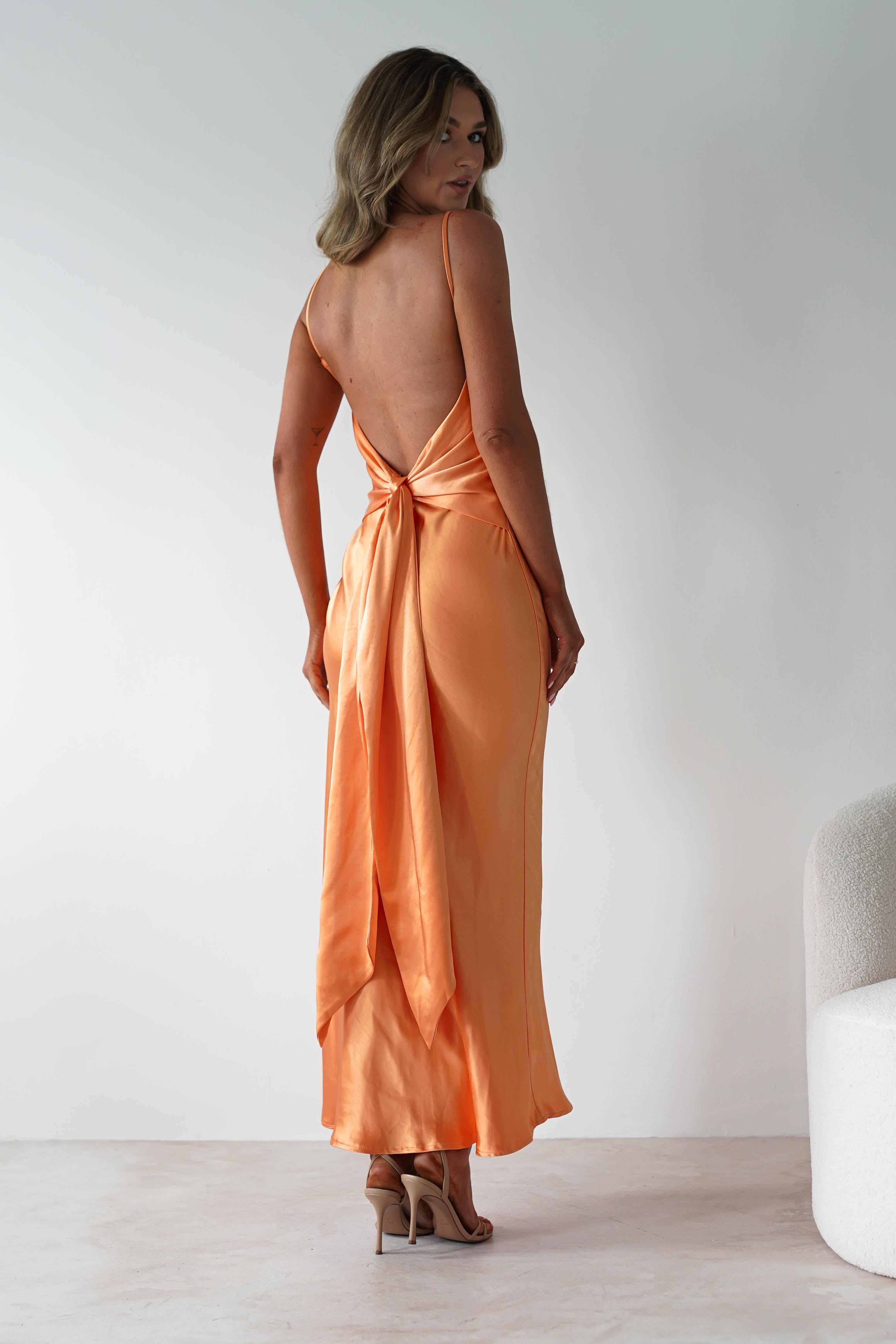 Hermie Silky Satin Maxi Dress | Orange | Oh Hello Clothing | XS (6)