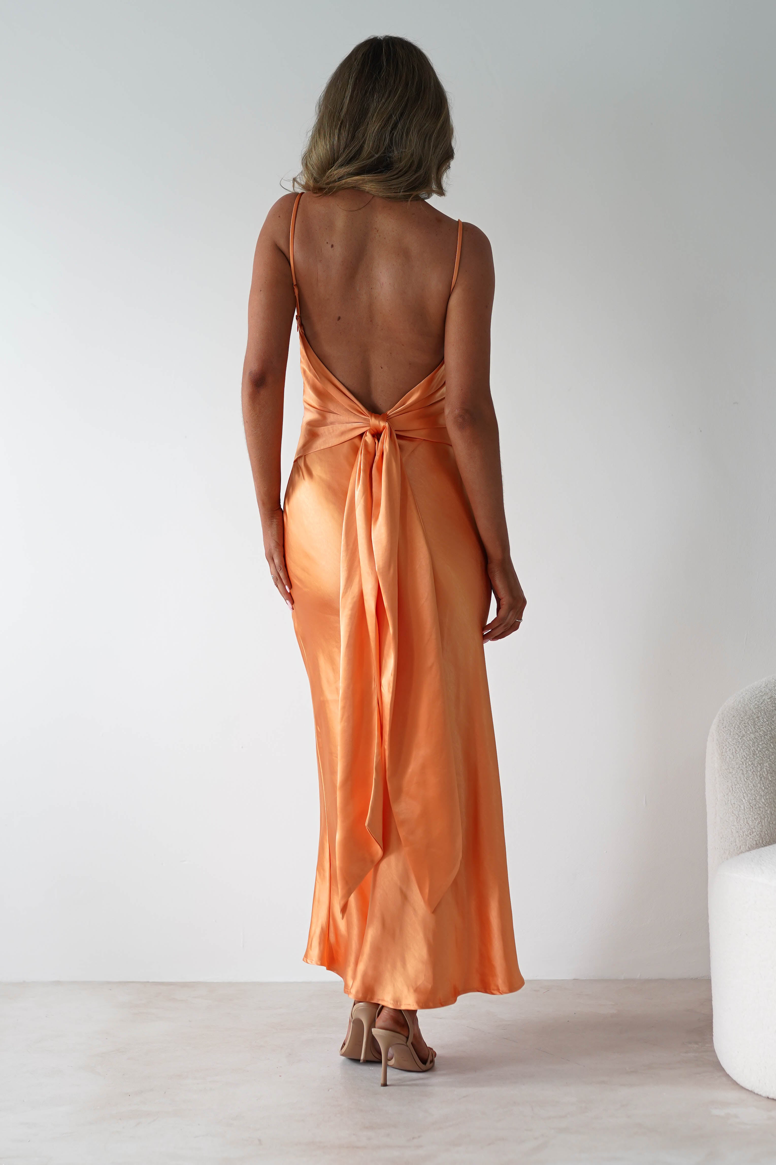 Hermie Silky Satin Maxi Dress | Orange | Oh Hello Clothing | XS (6)