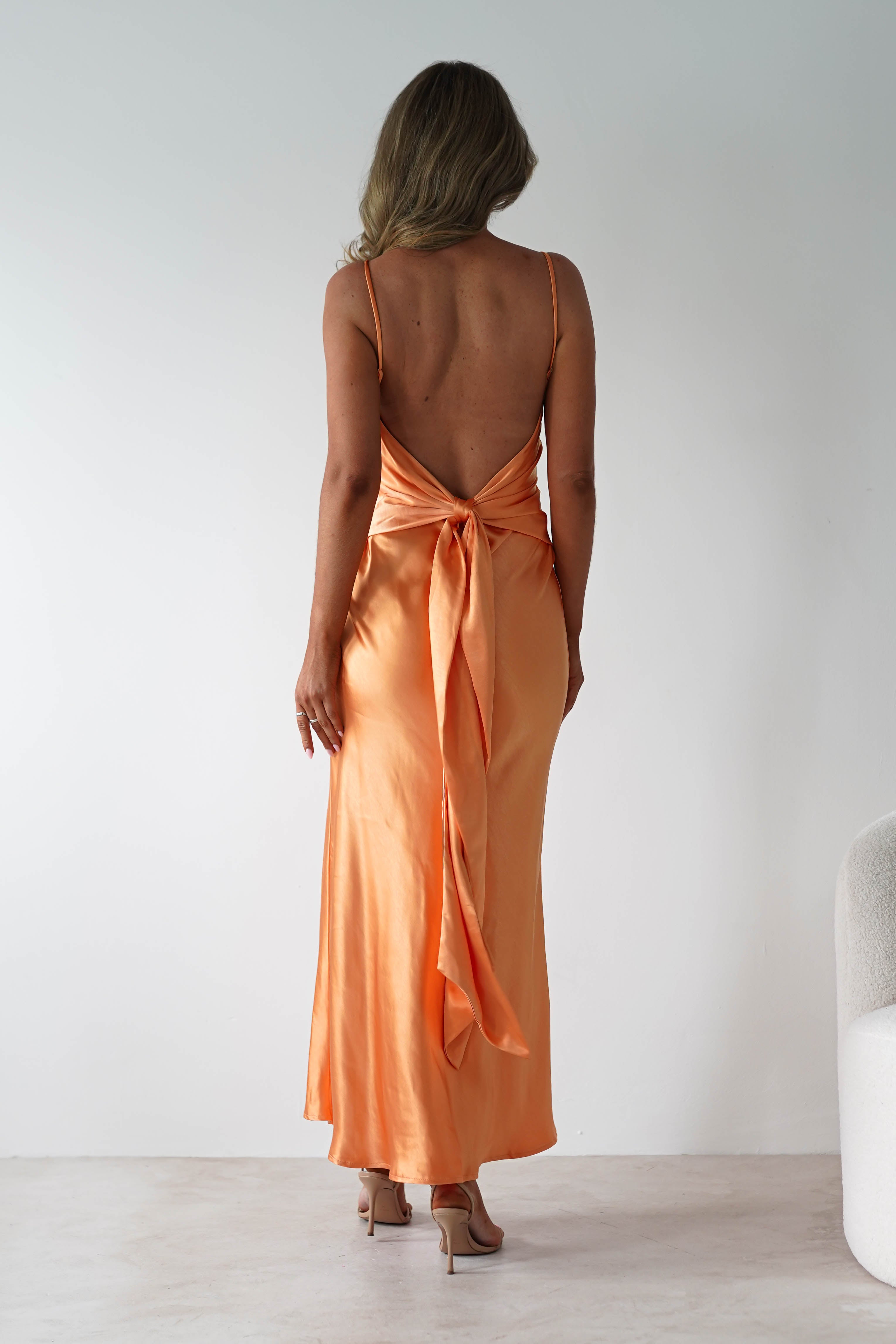 Hermie Silky Satin Maxi Dress | Orange | Oh Hello Clothing | XS (6)