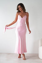 Hermie Silky Satin Maxi Dress Pink | Wedding Guest Dress | Maxi | Satin | Oh Hello Clothing