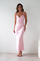 Hermie Silky Satin Maxi Dress Pink | Wedding Guest Dress | Maxi | Satin | Oh Hello Clothing