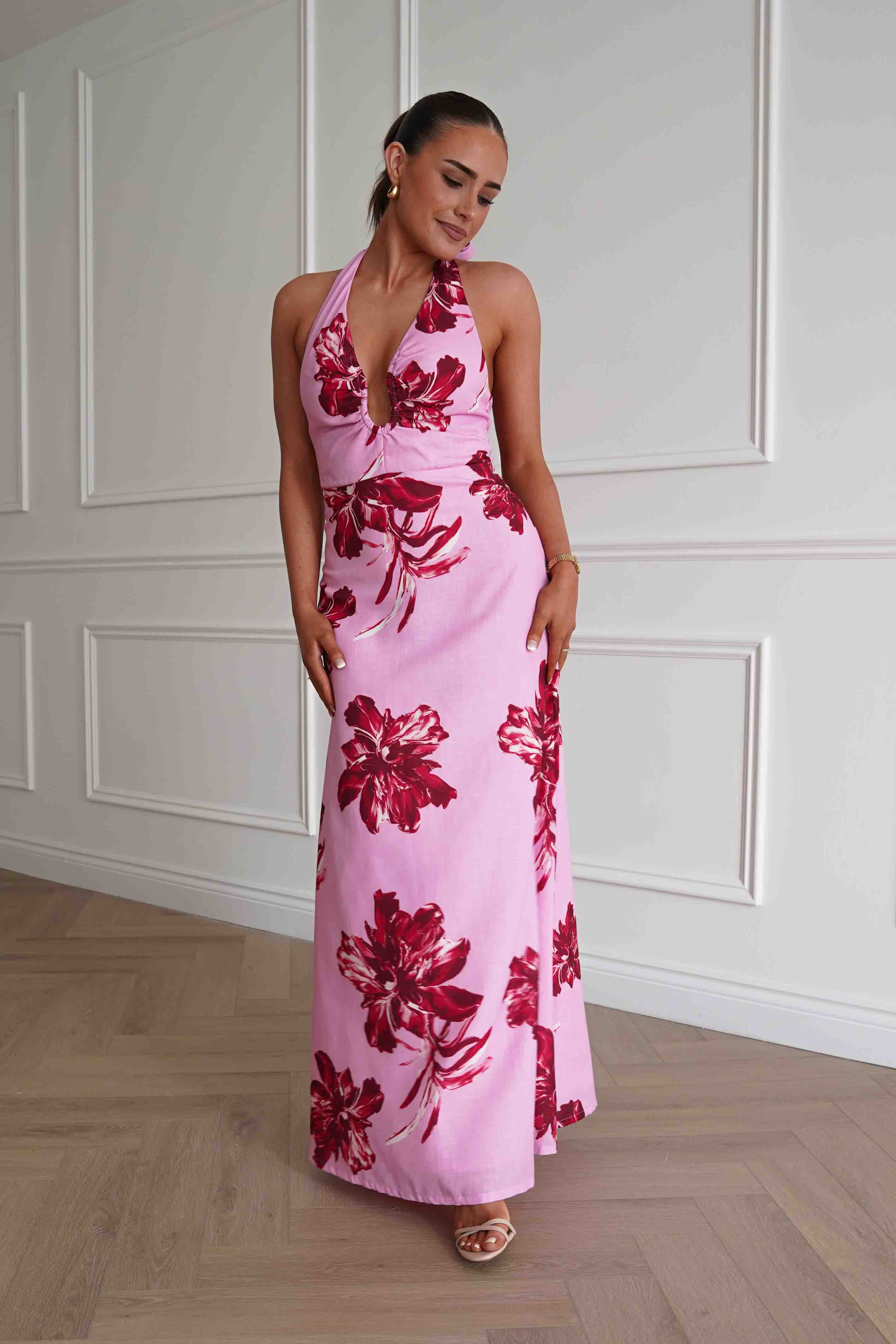 Oh Hello Clothing Women > Clothing > Dresses Hinata Woven Floral Maxi Dress | Pink