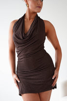 Oh Hello Clothing Dresses Holland Halter Neck Diamante Mini Dress | Brown