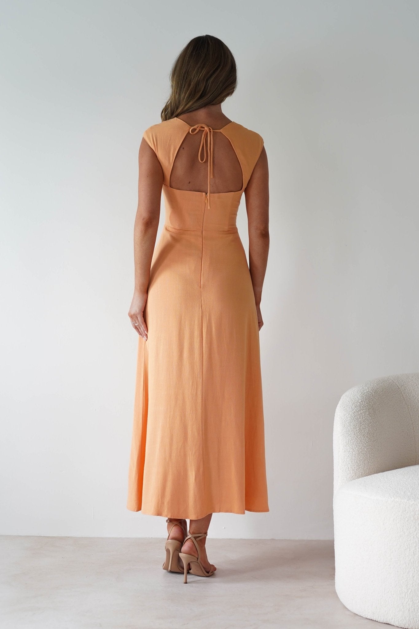 Isadora Linen Skater Maxi Dress | Orange | Oh Hello Clothing | XS (6)