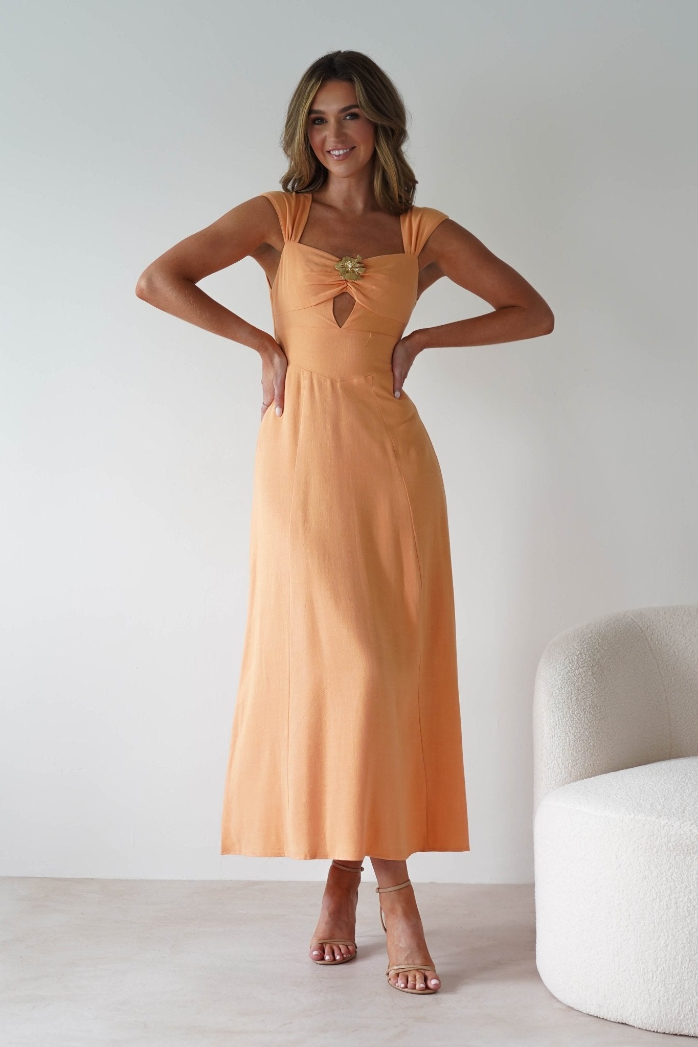 Isadora Linen Skater Maxi Dress | Orange | Oh Hello Clothing | XS (6)