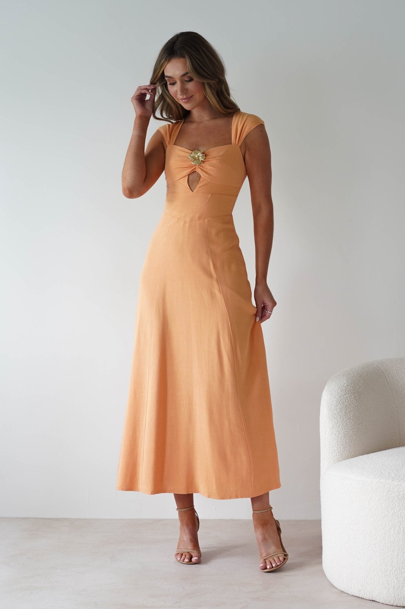 Isadora Linen Skater Maxi Dress | Orange | Oh Hello Clothing | XS (6)