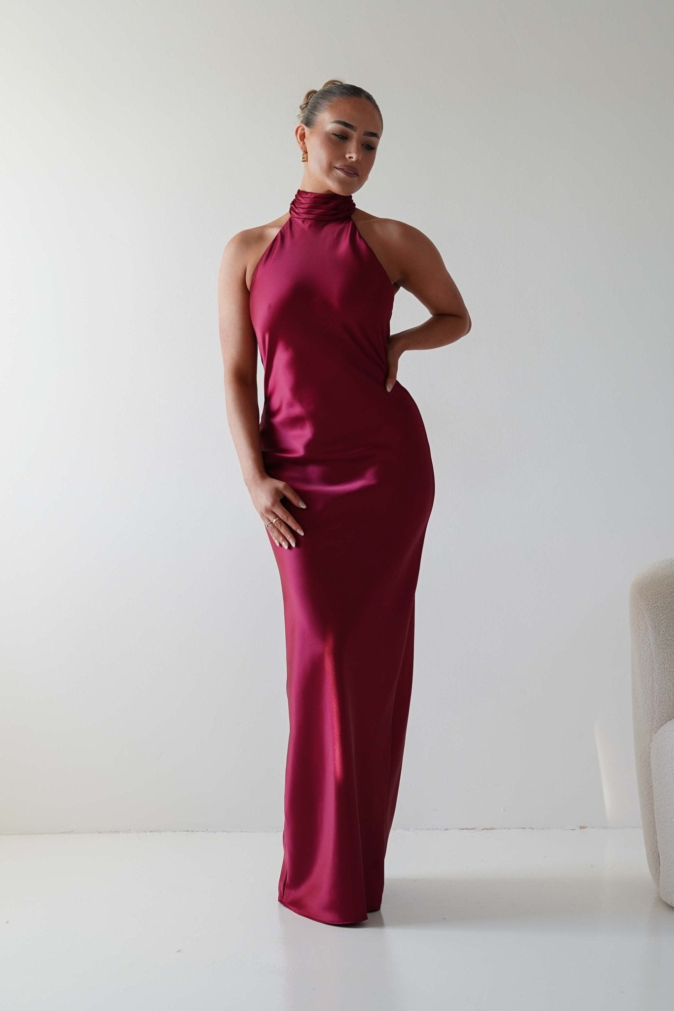 Oh Hello Clothing Dresses 1*DONE - LALAVON- ILD6608- HALTER NECK RED SILK DRESS