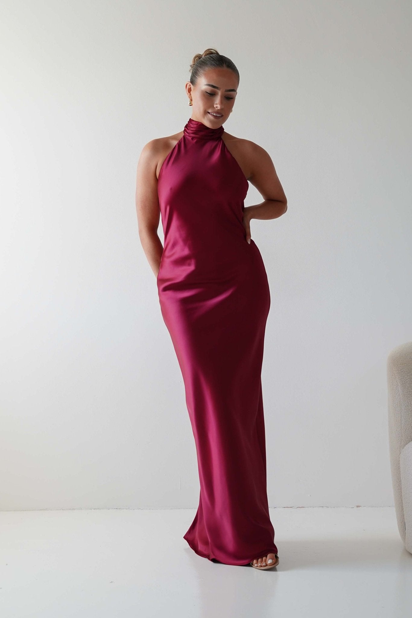 Isla Halterneck Maxi Slip Dress | Berry Red | Wedding Guest S (8) Isla Halterneck Maxi Slip Dress | Berry Red | Wedding Guest S (8)