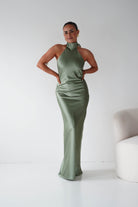 Oh Hello Clothing Women > Clothing > Dresses Isla Halterneck Maxi Slip Dress | Olive