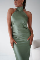 Oh Hello Clothing Women > Clothing > Dresses Isla Halterneck Maxi Slip Dress | Olive