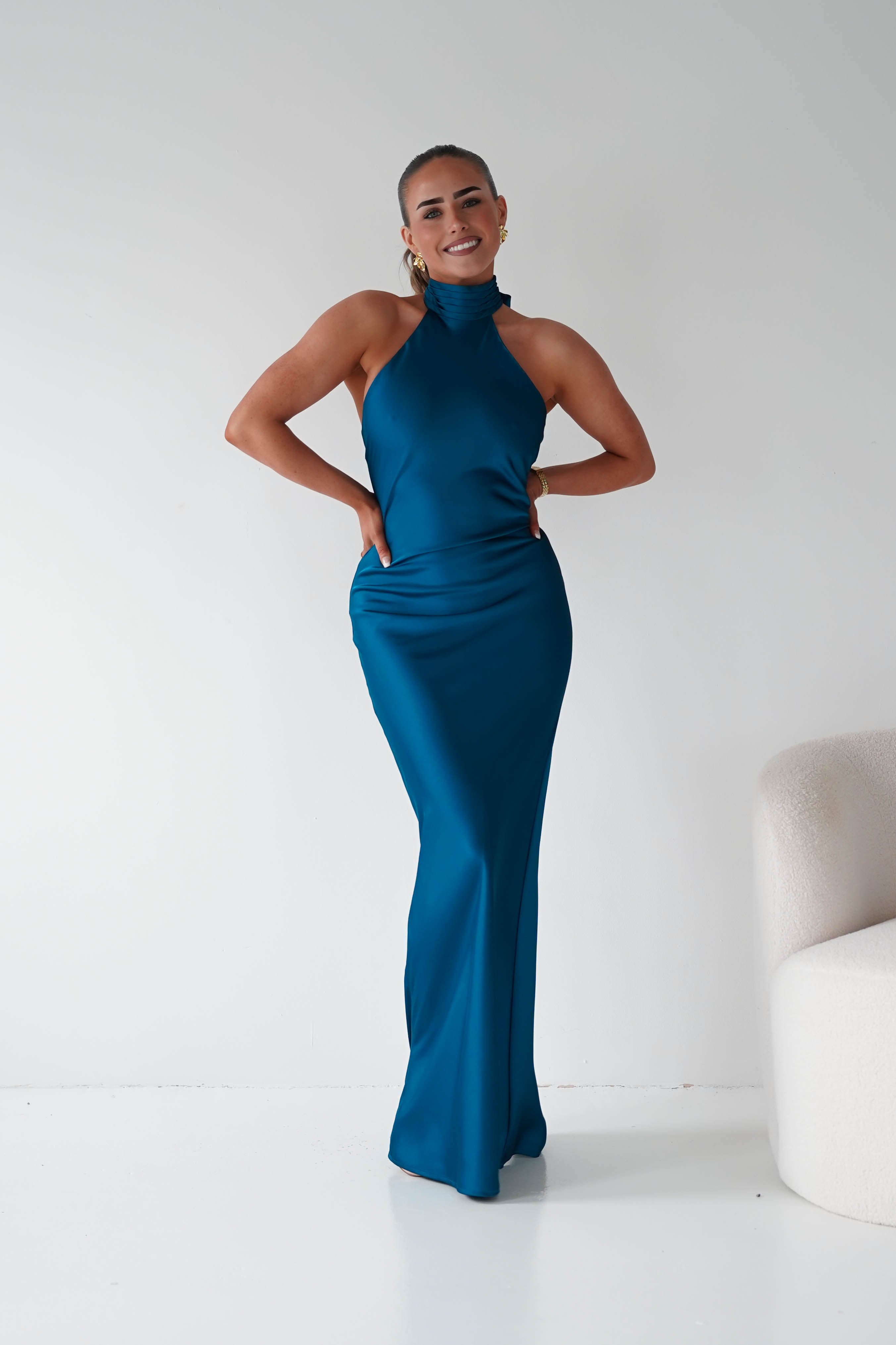 Oh Hello Clothing Women > Clothing > Dresses Isla Halterneck Maxi Slip Dress | Teal