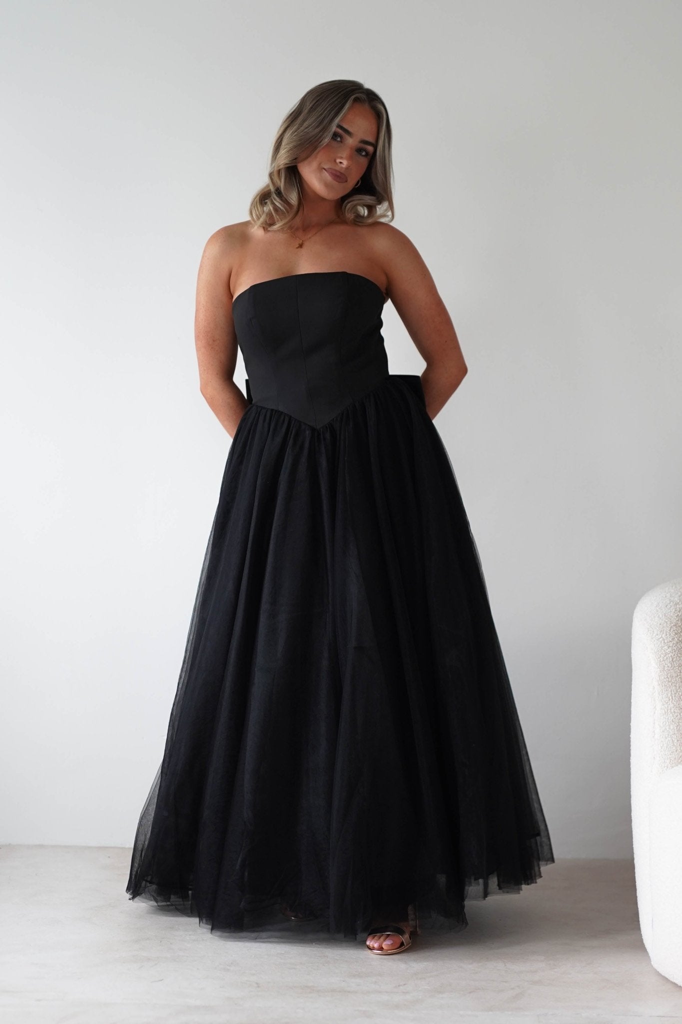 Jasalina Tulle Gown With Bow | Black | Oh Hello Clothing | XS (6)