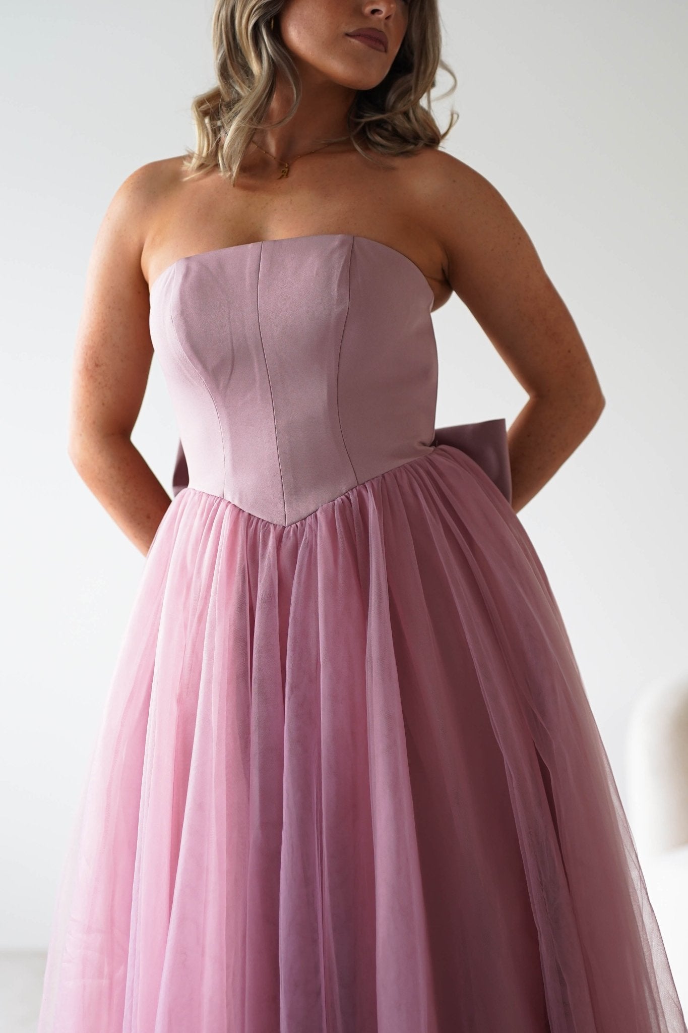 Jasalina Tulle Gown With Bow | Blush Pink | Oh Hello Clothing | XS (6)